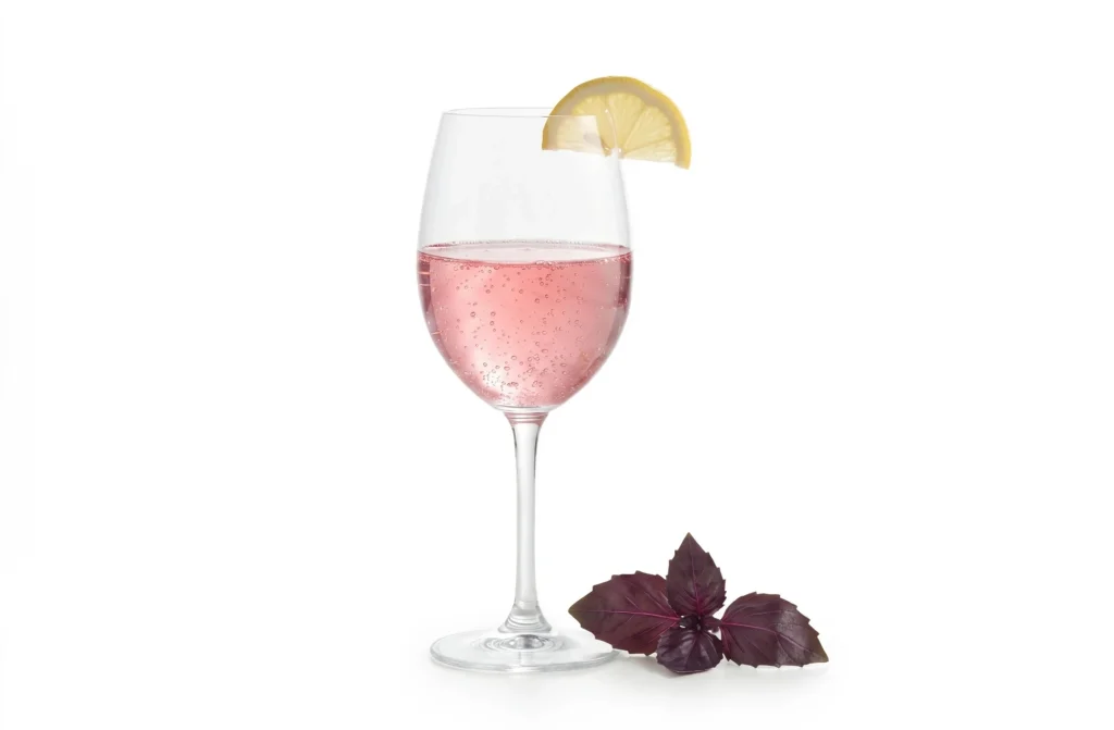 Bazilikina limonada z bazilikinim sirupom, limono in svežo rdečo baziliko