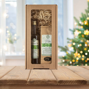 Naravni darilni komplet Meta z metinim čajem in sirupom. Ročno izdelano v Sloveniji, brez umetnih dodatkov. Popolno darilo za vsako priložnost.