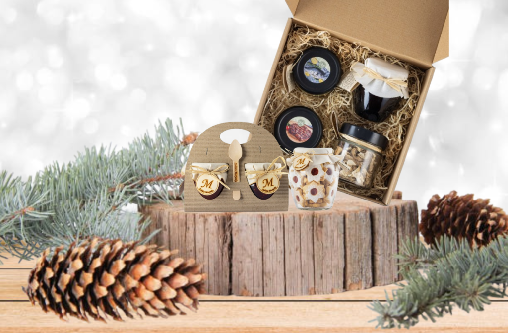 Izbor poslovnih daril gurmanski darilni paket linški keksi in domača marmelada