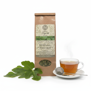 Figa čaj – 100 % naravni zeliščni čaj iz posušenih listov fige, primeren za pripravo dobre čajne mešanice, z blagim, rahlo sladkastim okusom.