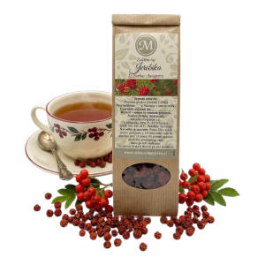 Jerebika plod čaj – 100 % naravni sadni čaj iz posušenih plodov jerebike, primeren za pripravo dobre čajne mešanice, z blagim sadnim okusom.
