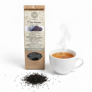 Črna kumina čaj – 100 % naravni zeliščni čaj iz semen črne kumine, z bogatim oreškastim okusom, ročno pakiran za sveže in aromatične čajne mešanice.