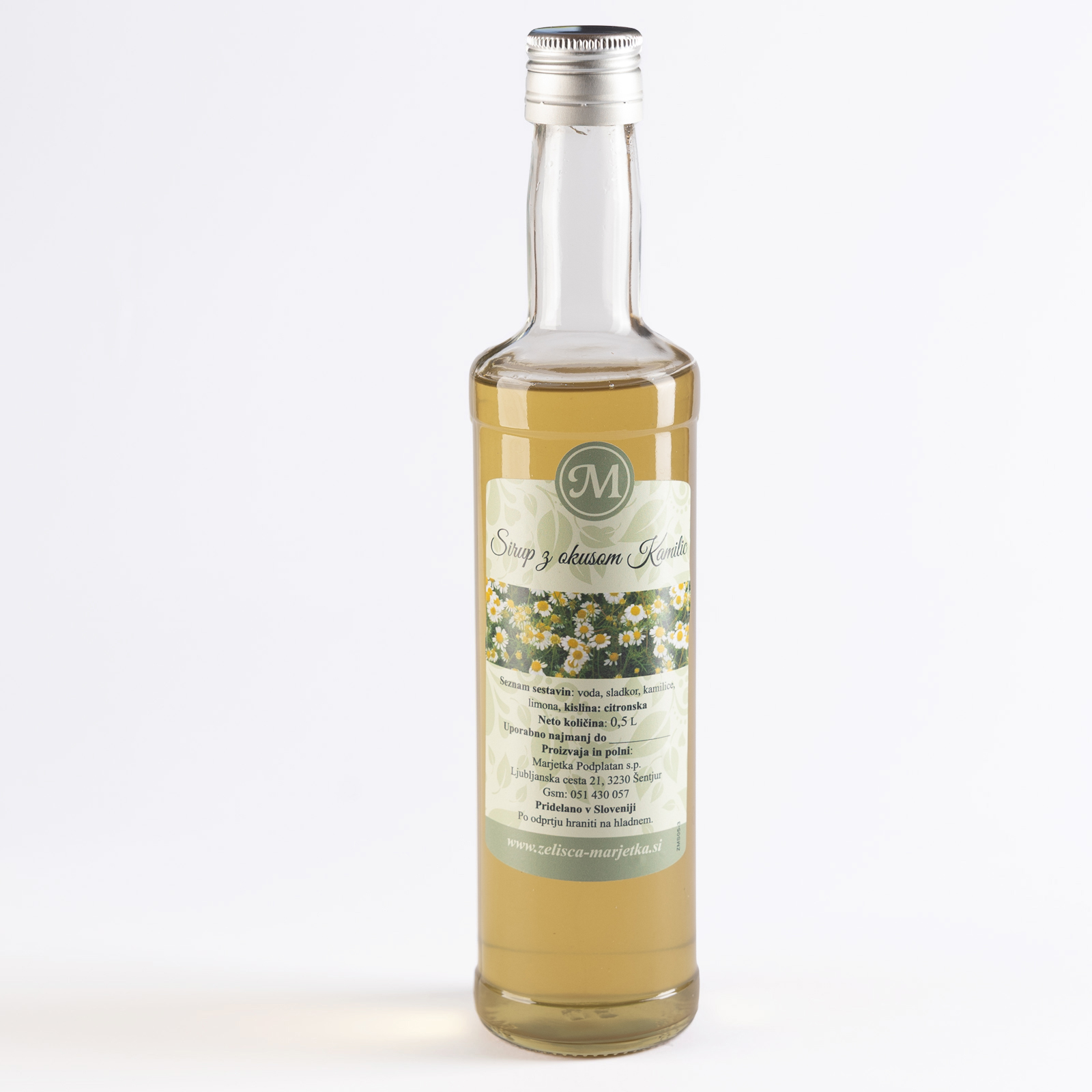 Kamilični sirup 0,5 l Zelišča Marjetka – domač sirup iz kamilice