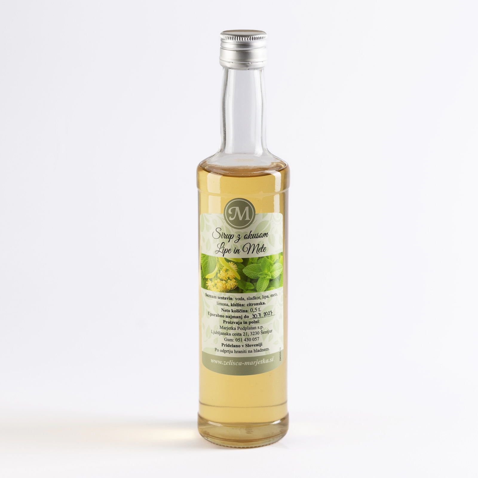 Lipov sirup z meto 0,5 L v steklenici